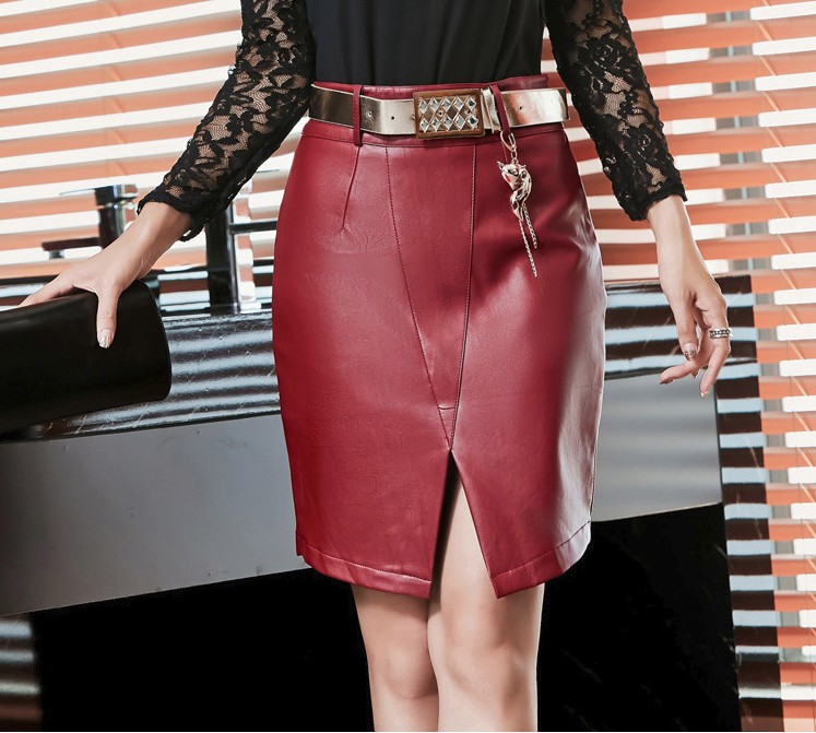 Rocke Kleidung Accessoires Damen Leder Look Lang Rock Schwarz Rot Business Bleifstift Xs S 34 36 38 Ferani